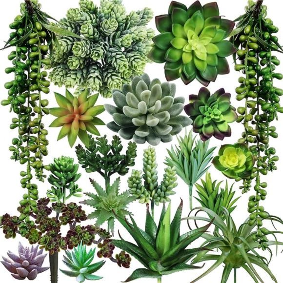 19 Pcs Assorted Artificial Succulents Plants Unpotted Green Hanging Succulent - Picture 1 of 6